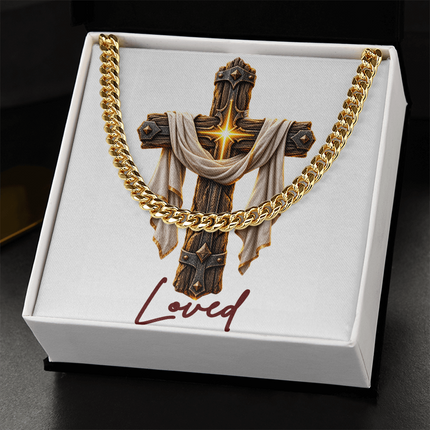 Loved Cross Easter Drape | Christian Cuban Link Chain Necklace | His Word