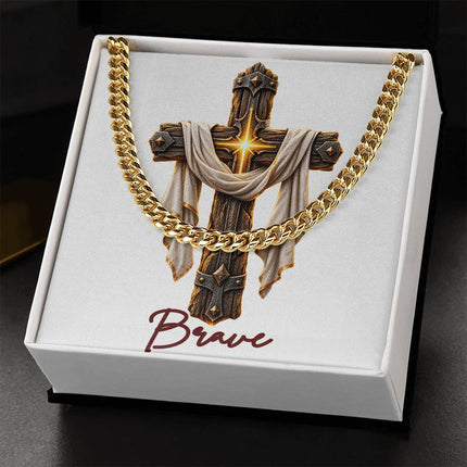 Brave Cross Easter Drape | Christian Cuban Link Chain Necklace | His Word