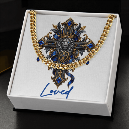 Loved Cross Lion | Christian Cuban Link Chain Necklace | His Word