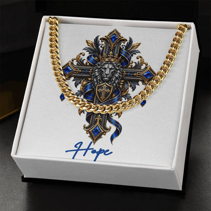 Hope Cross Lion | Christian Cuban Link Chain Necklace | His Word