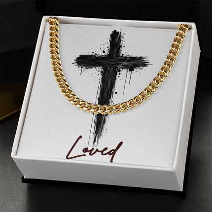 Loved Cross Dark Grunge | Christian Cuban Link Chain Necklace | His Word
