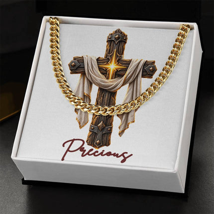 Precious Cross Easter Drape | Christian Cuban Link Chain Necklace | His Word