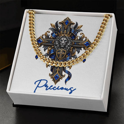 Precious Cross Lion | Christian Cuban Link Chain Necklace | His Word