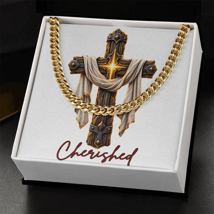 Cherished Cross Easter Drape | Christian Cuban Link Chain Necklace | His Word
