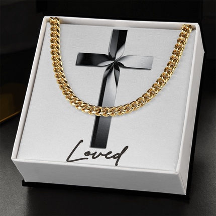 Loved Cross Black Metal | Christian Cuban Link Chain Necklace | His Word