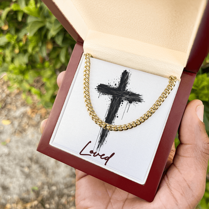 Loved Cross Dark Grunge | Christian Cuban Link Chain Necklace | His Word