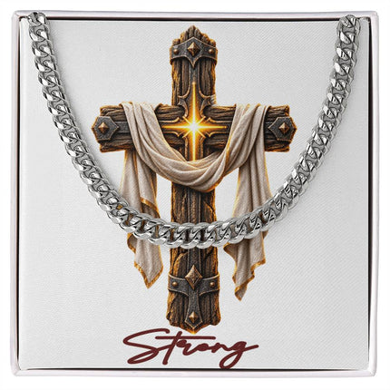 Strong Cross Easter Drape | Christian Cuban Link Chain Necklace | His Word