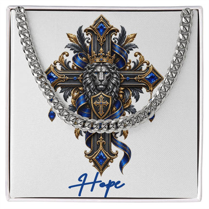 Hope Cross Lion | Christian Cuban Link Chain Necklace | His Word