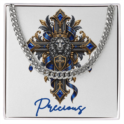 Precious Cross Lion | Christian Cuban Link Chain Necklace | His Word