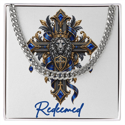 Redeemed Cross Lion | Christian Cuban Link Chain Necklace | His Word