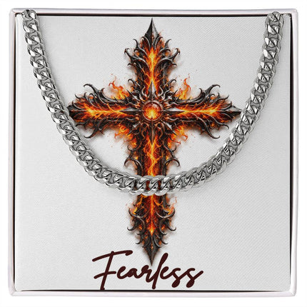 Fearless Cross Internal Flames | Christian Cuban Link Chain Necklace | His Word