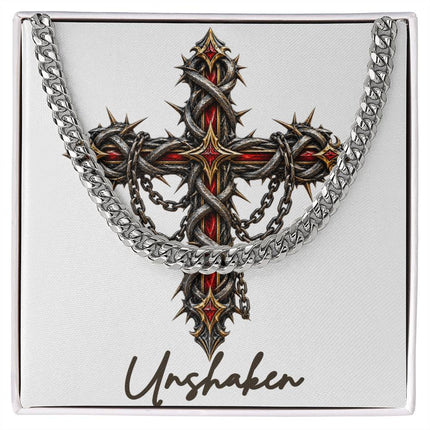 Unshaken Cross Crown of Thorns | Christian Cuban Link Chain Necklace | His Word