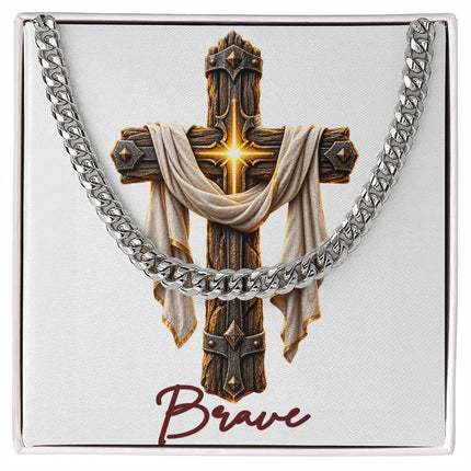 Brave Cross Easter Drape | Christian Cuban Link Chain Necklace | His Word