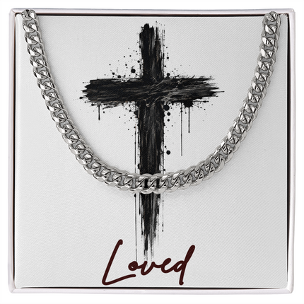Loved Cross Dark Grunge | Christian Cuban Link Chain Necklace | His Word