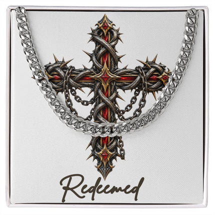 Redeemed Cross Crown of Thorns | Christian Cuban Link Chain Necklace | His Word