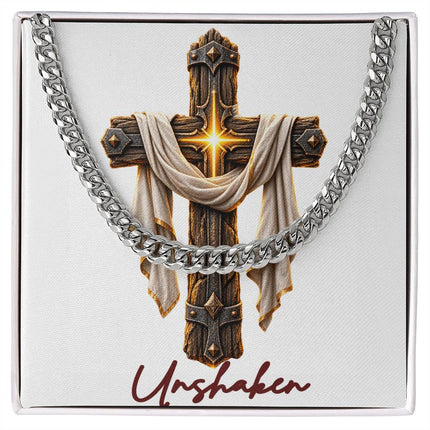 Unshaken Cross Easter Drape | Christian Cuban Link Chain Necklace | His Word
