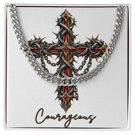 Courageous Cross Crown of Thorns | Christian Cuban Link Chain Necklace | His Word