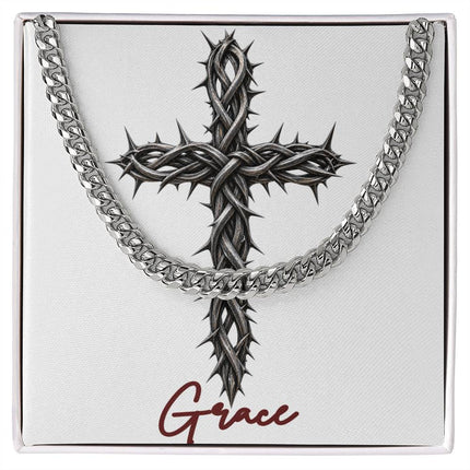 Grace Cross With Vine | Christian Cuban Link Chain Necklace | His Word