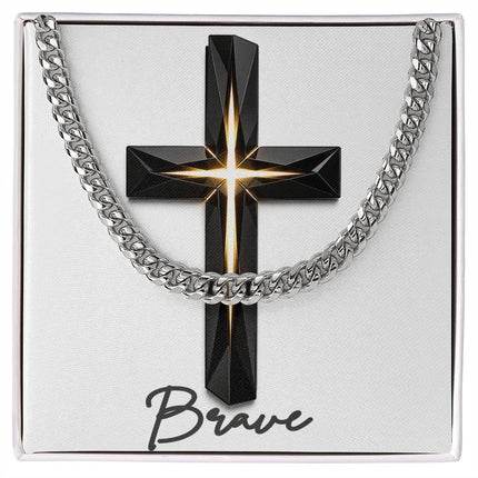 Brave Cross The Inner Light | Christian Cuban Link Chain Necklace | His Word