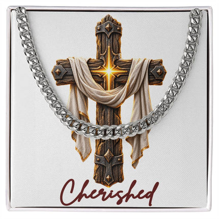 Cherished Cross Easter Drape | Christian Cuban Link Chain Necklace | His Word