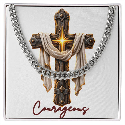 Courageous Cross Easter Drape | Christian Cuban Link Chain Necklace | His Word