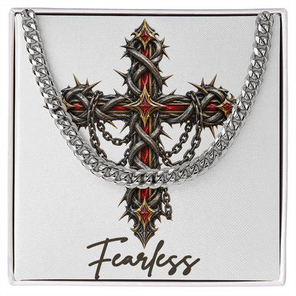Fearless Cross Crown of Thorns | Christian Cuban Link Chain Necklace | His Word