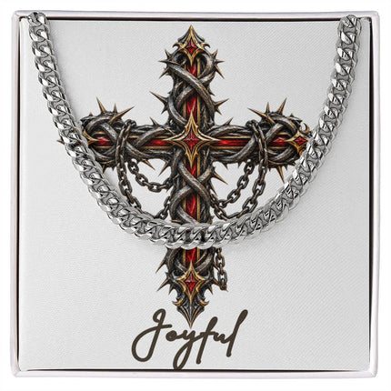 Joyful Cross Crown of Thorns | Christian Cuban Link Chain Necklace | His Word