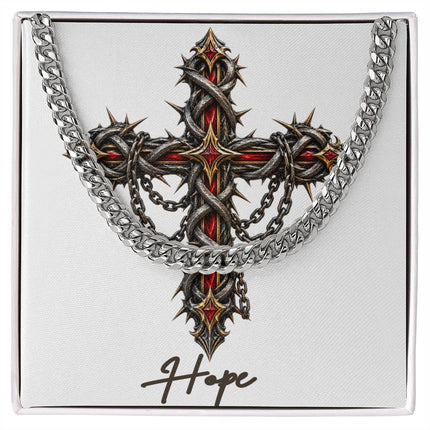 Hope Cross Crown of Thorns | Christian Cuban Link Chain Necklace | His Word