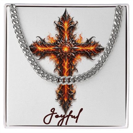 Joyful Cross Internal Flames | Christian Cuban Link Chain Necklace | His Word