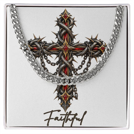 Faithful Cross Crown of Thorns | Christian Cuban Link Chain Necklace | His Word