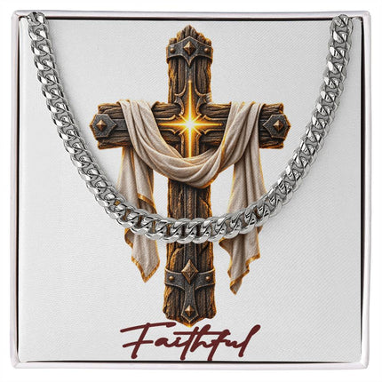 Faithful Cross Easter Drape | Christian Cuban Link Chain Necklace | His Word