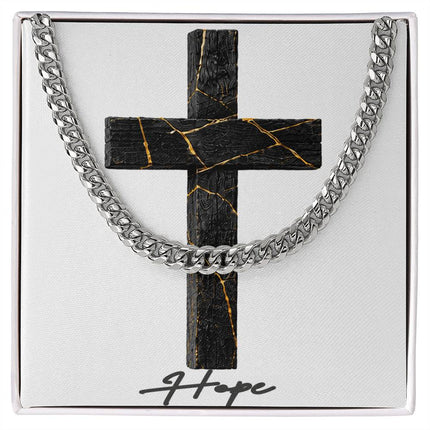 Hope Cross Beauty in Brokenness | Christian Cuban Link Chain Necklace | His Word