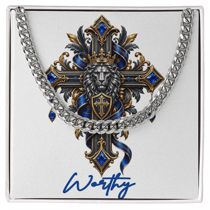 Worthy Cross Lion | Christian Cuban Link Chain Necklace | His Word