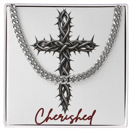 Cherished Cross With Vine | Christian Cuban Link Chain Necklace | His Word