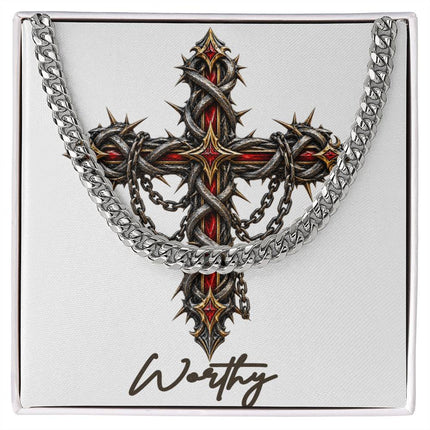Worthy Cross Crown of Thorns | Christian Cuban Link Chain Necklace | His Word