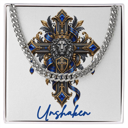 Unshaken Cross Lion | Christian Cuban Link Chain Necklace | His Word