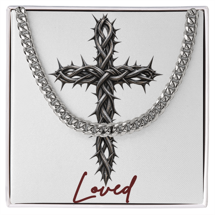 Loved Cross With Vine | Christian Cuban Link Chain Necklace | His Word