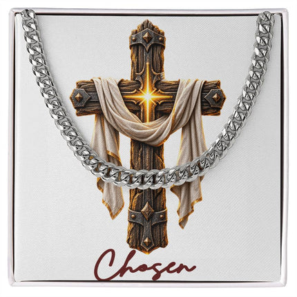 Chosen Cross Easter Drape | Christian Cuban Link Chain Necklace | His Word
