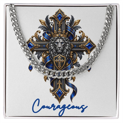 Courageous Cross Lion | Christian Cuban Link Chain Necklace | His Word