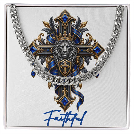Faithful Cross Lion | Christian Cuban Link Chain Necklace | His Word