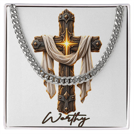 Worthy Cross Easter Drape | Christian Cuban Link Chain Necklace | His Word