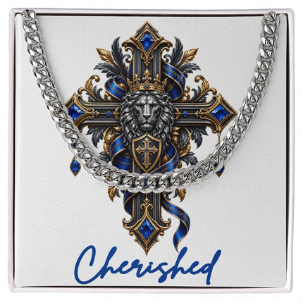 Cherished Cross Lion | Christian Cuban Link Chain Necklace | His Word