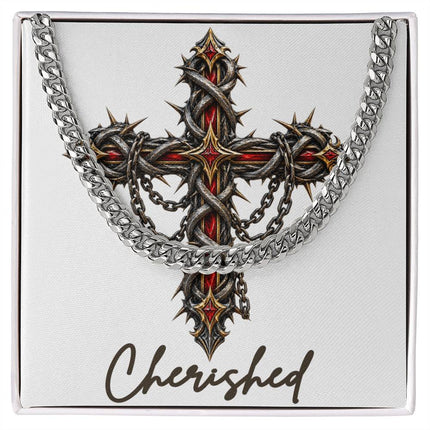 Cherished Cross Crown of Thorns | Christian Cuban Link Chain Necklace | His Word