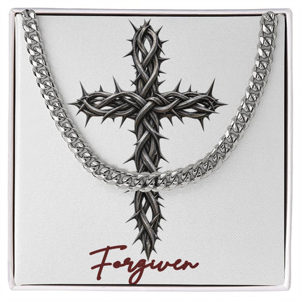Forgiven Cross With Vine | Christian Cuban Link Chain Necklace | His Word