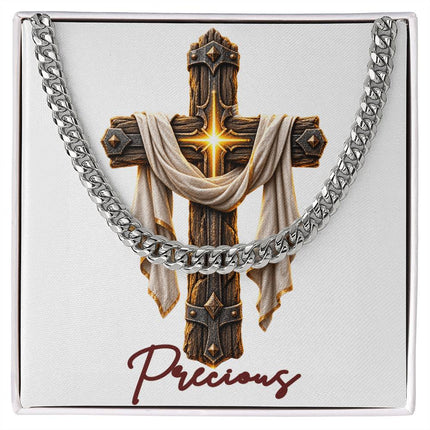 Precious Cross Easter Drape | Christian Cuban Link Chain Necklace | His Word