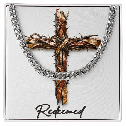 Redeemed Cross and Thorns | Christian Cuban Link Chain Necklace | His Word