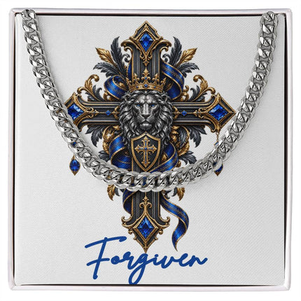 Forgiven Cross Lion | Christian Cuban Link Chain Necklace | His Word