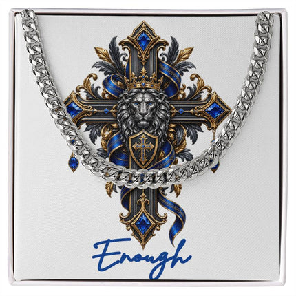 Enough Cross Lion | Christian Cuban Link Chain Necklace | His Word