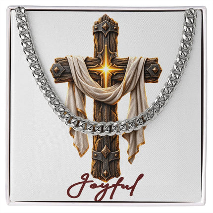 Joyful Cross Easter Drape | Christian Cuban Link Chain Necklace | His Word