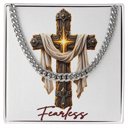 Fearless Cross Easter Drape | Christian Cuban Link Chain Necklace | His Word